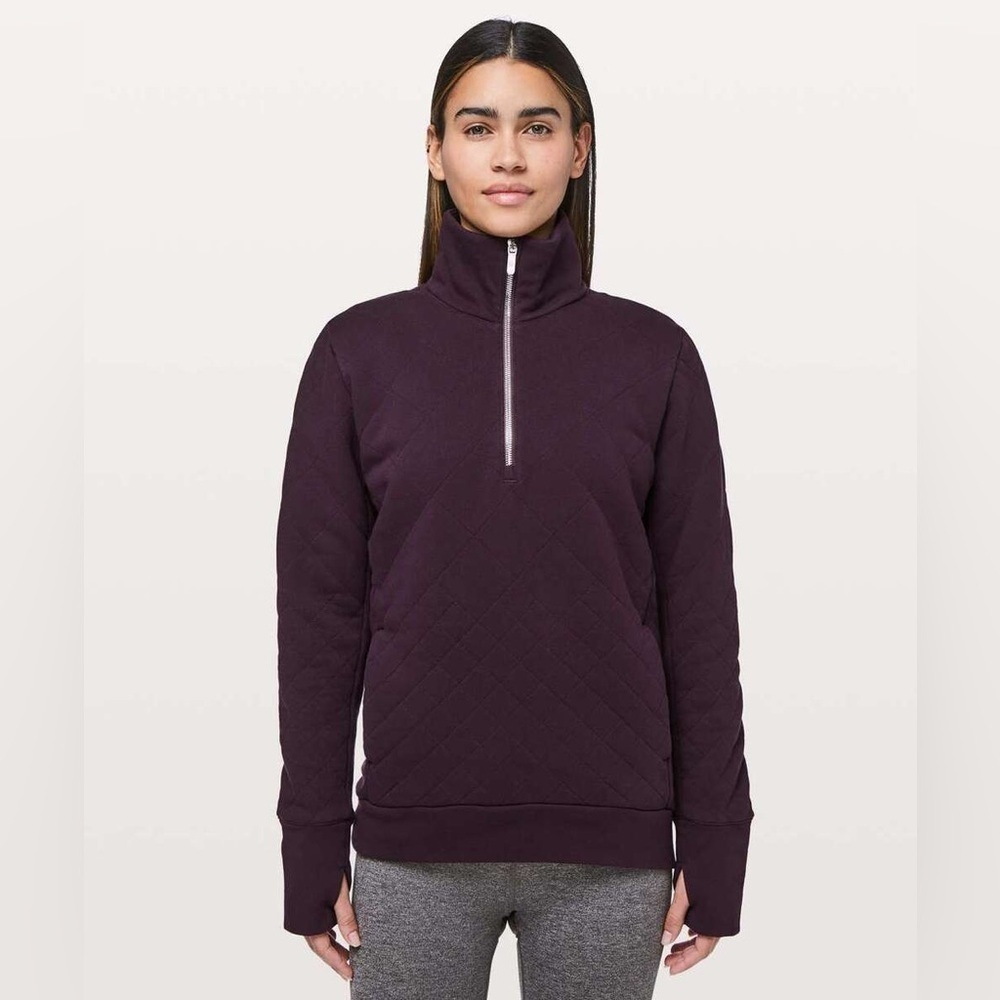 Lululemon Burgundy Half Zip Turtleneck Quilted Pullover Sweater Women’s Size 2